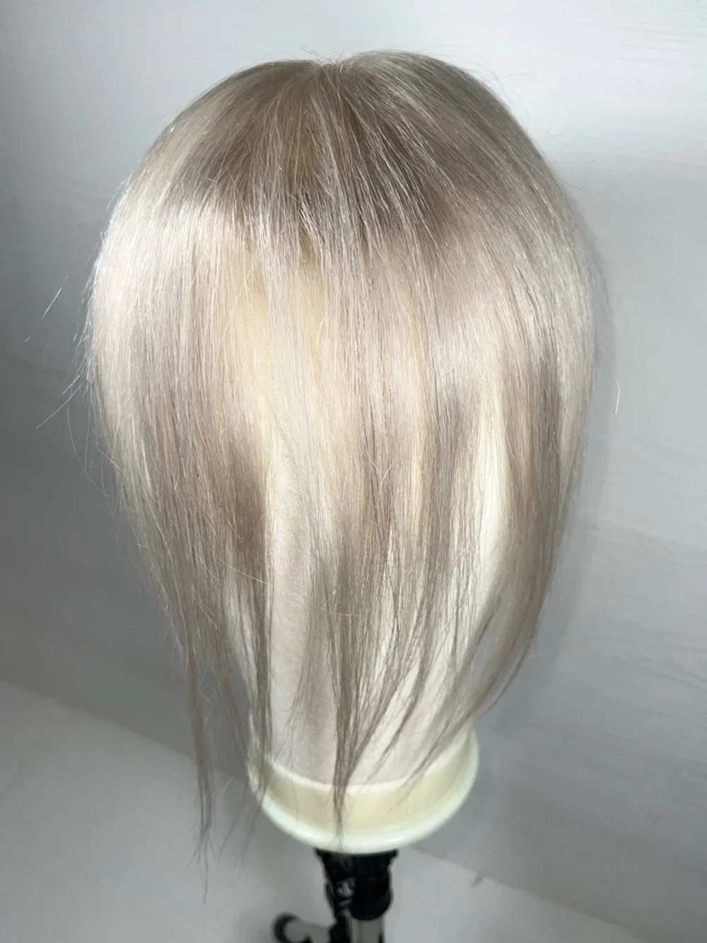 White Blonde Human Hair Ultra Thin 10 Inch Hair Topper with Bangs